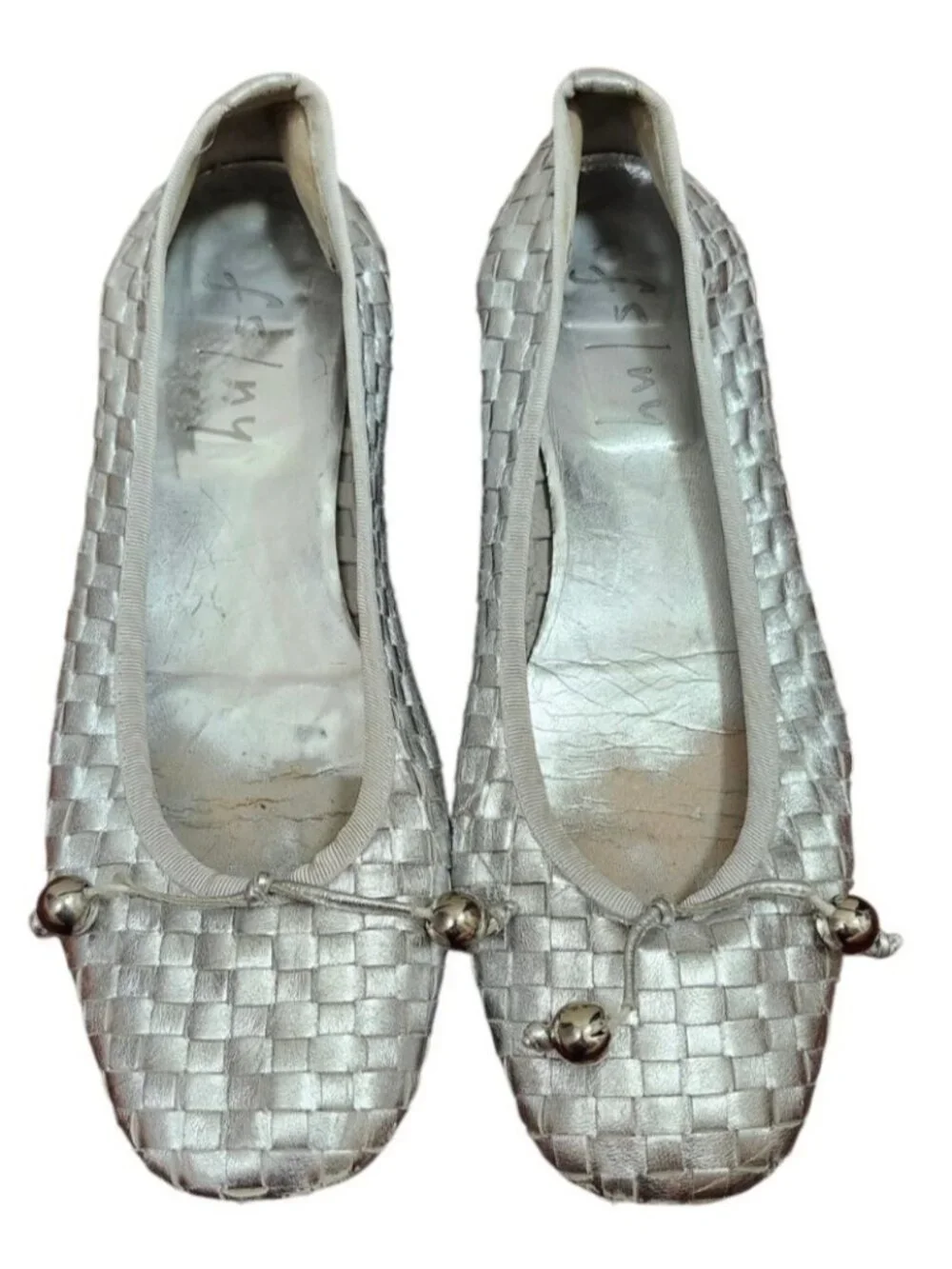 FS/NY French Sole Silver Woven Leather Ballet Flats Women's Size 9 Slip On